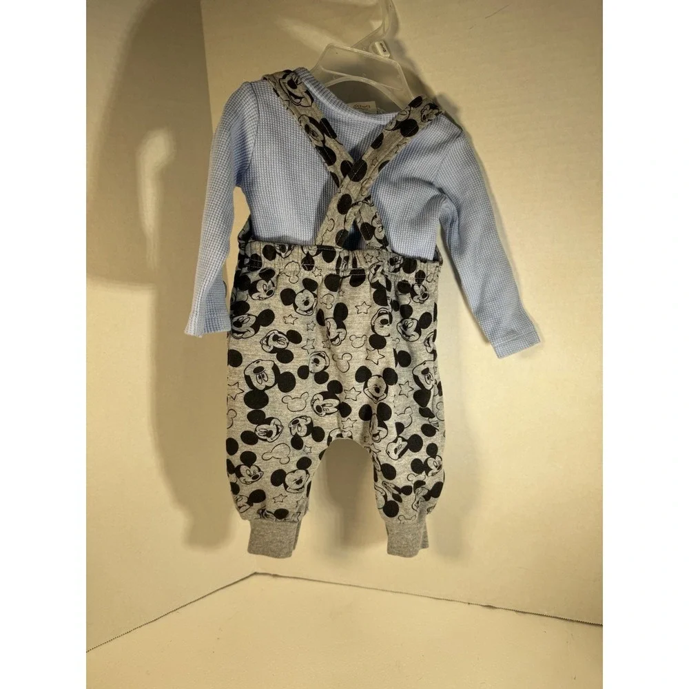 Disney Baby Mickey Mouse Overall Set - 2 Piece Romper‎ W/ Long Sleeve Shirt 0-3m